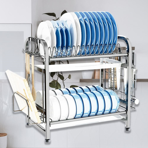 Imagen 2 de 6 de Escurridor De Platos 2 Niveles Acero Inox C/cubertero Vasos