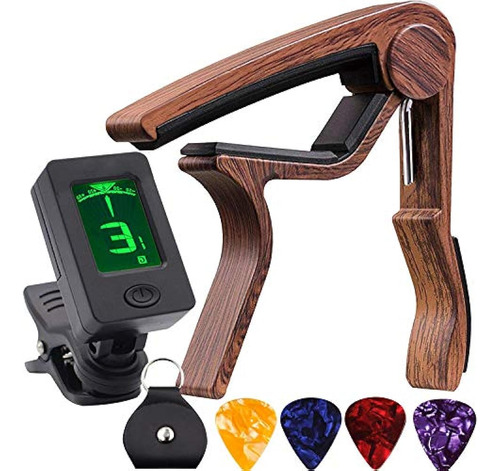 Afinador De Guitarra Clip-on Tuner With Guitar Capo Rosewood