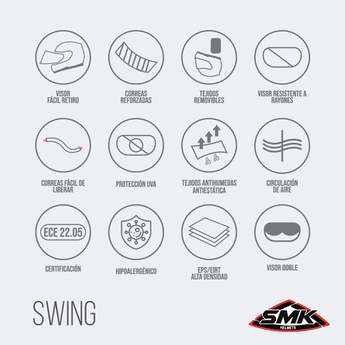 Imagen 8 de 10 de Casco Moto Abierto Smk Doble Visor Swing Essence