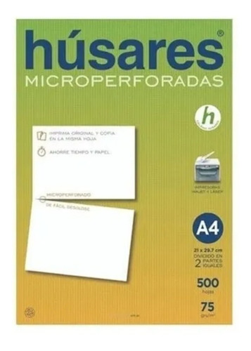 Resma A4 Husares 7844 Microperforada Al Medio 75 G. X 500 H.