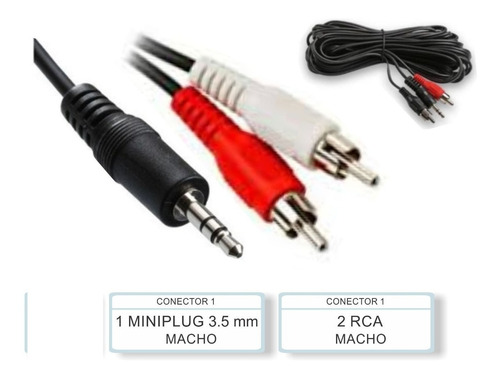 Imagen 1 de 2 de Cable Auxiliar Mini Plug 3.5mm A 2 Rca 1.8 Metro Ade Ramos
