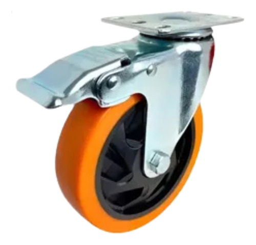 6 Ruedas Giratorias Reforzadas 125mm Con Freno Naranja