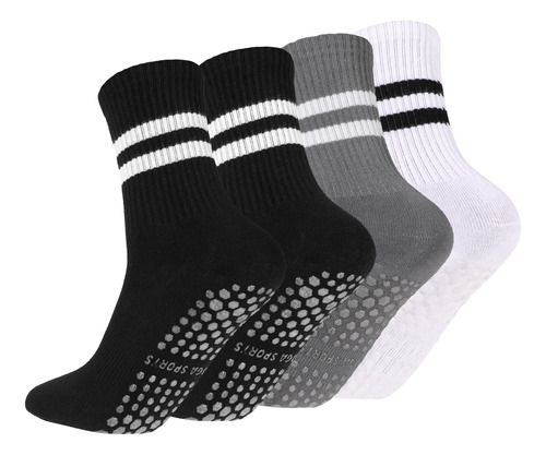 4 Pares Calcetines De Yoga Con Franjas Calceta Unisex