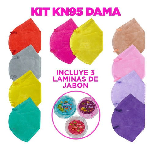 Kit Cubrebocas Kn95 Colores Mixto 10pzs. Y Jabones Laminas  