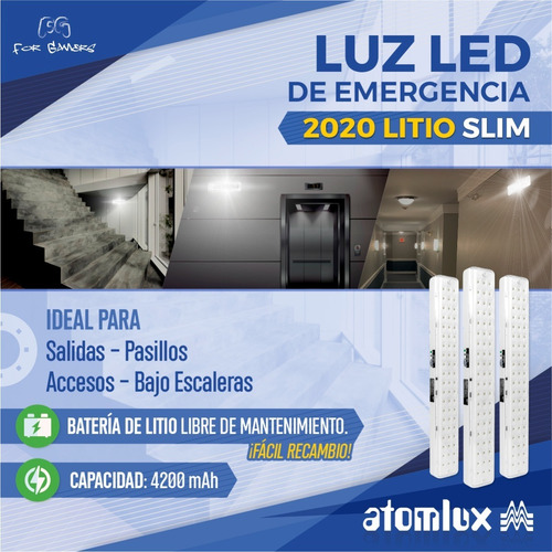 Luz de emergencia Atomlux 2020LITIO-LED con batería recargable 220V blanca