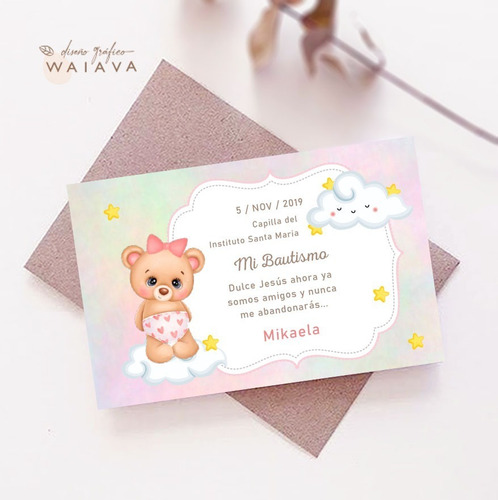 Imagen 2 de 10 de Estampitas Bautismo Tarjetas Estampas Nenas Horizontal X 3u