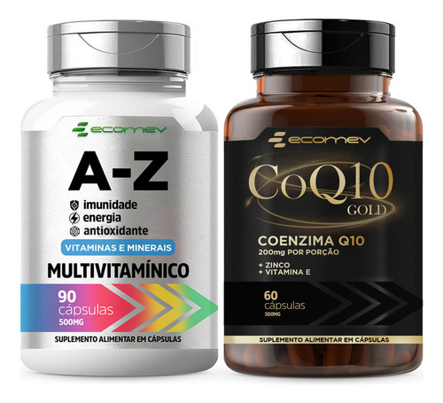 Kit Multivitaminico Az Completo + Coenzima Q10 200mg -ecomev Sabor Sem Sabor