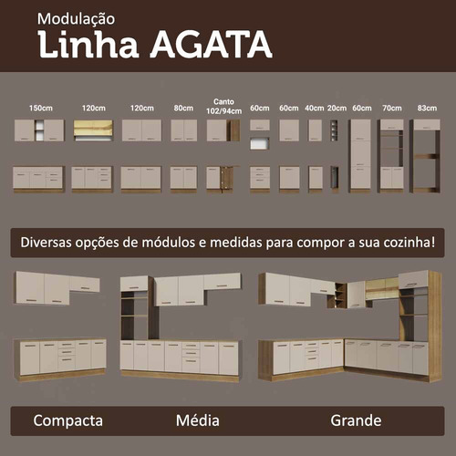 Armário De Cozinha Completa 549cm Agata Madesa 01 Cor Rustic/crema