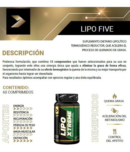 Imagen 2 de 6 de Quemador De Grasa. Lipo Five 60 Comprimidos. Body Advance