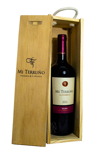 Vino Mi Terruño Reserva Malbec Con Estuche De Madera Regalo