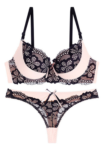 Elegante Conjunto De Ropa Interior Transparente Lace Gatheri