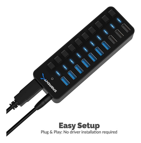 «concentrador Usb 3.0 Sabrent De 10 Puertos Con Interruptore