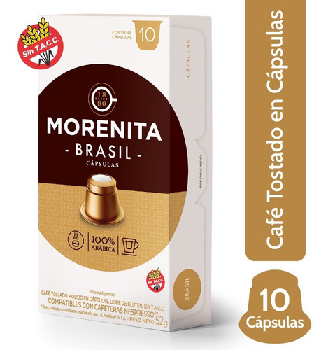 Imagen 2 de 5 de Caja 10 Capsulas Cafe Brasil La Morenita Para Nespresso
