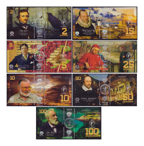 Colombia Lote 7 Ps Club De La Moneda 2-100 Dragones Fantasia (Usado)