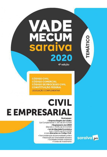Livro Vade Mecum Saraiva 2020 - Civil E Empresarial - 04 Ed