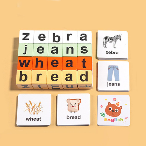 Wooden Reading Block Letter Flash Cards Montessori Toy
