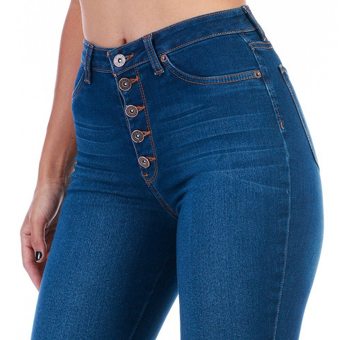Imagen 5 de 7 de Pantalón Jeans Mezclilla Stretch Dama Con Botones Al Frente
