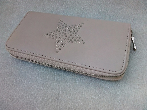 Billetera Cuero Ecológico, Motiovo Estrella, Beige, 19x10 Cm