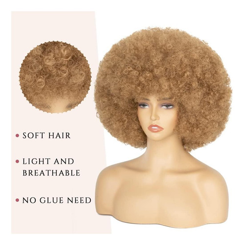 Peluca Afro 1970 Para Mujer, Miel Rubia, Corte Afro