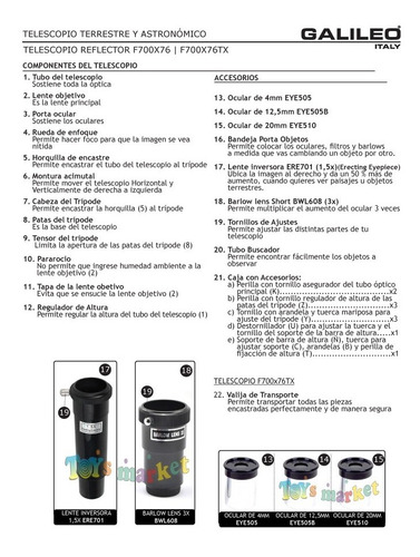 Telescopio Galileo Reflector 700x76tx 525x Incluye Valija