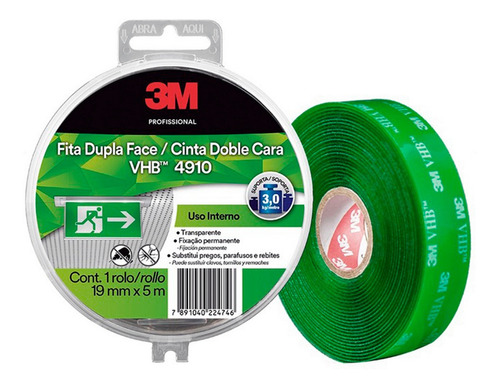 3m Cinta Doble Faz Vhb 4910 Transparente 19 Mm. X 5 Mts.