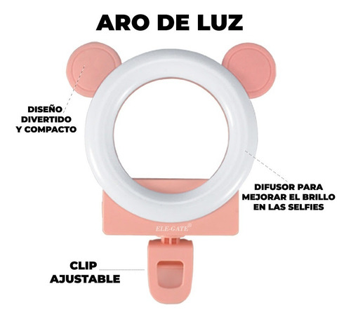 Espejo Aro De Luz Led Soporte Celular Recargable Ele-gate