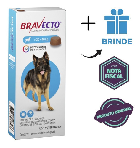 Antipulga Carrapato Bravecto Cães De 20 Kg A 40 Kg + Brinde