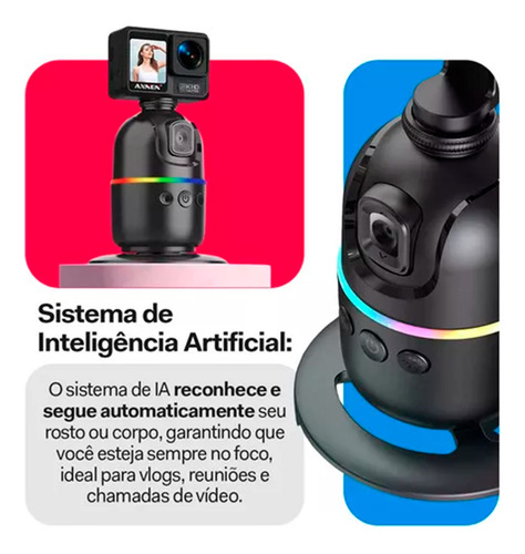 Gimbal Suporte Celular 360 Reconhecimento Facial Cor Preto Peining 360 Rotation