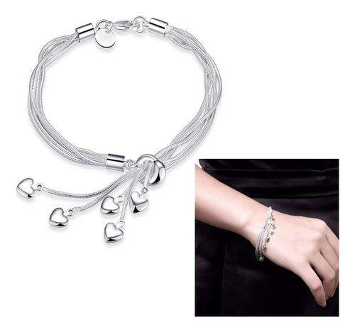 Pulsera Mujer Esclava Brazalete Elegante Corazon Plata 925