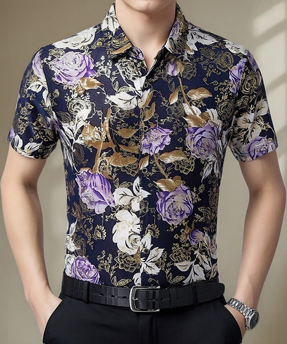 Camisa De Manga Corta De Moda Con Estampado De Flores Brilla