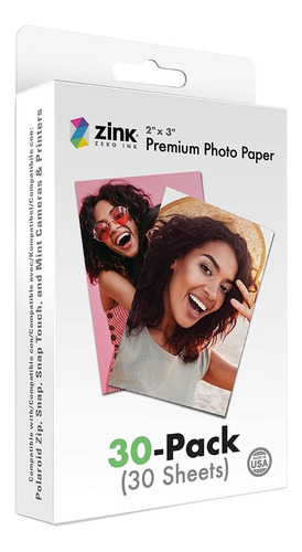 30 Hojas Papel Fotografico Premium Zink Zero Ink 2x3