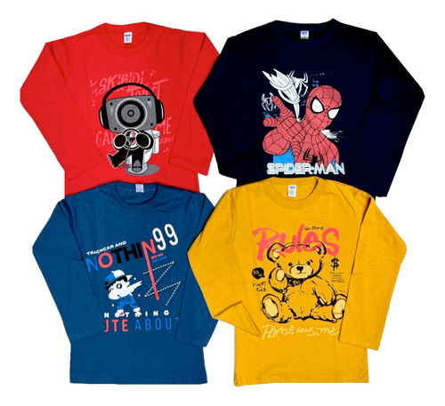 Remera Manga Larga Todos Los Personajes T.2 Al 12 Pack X 12