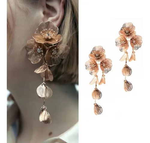 Pendientes Colgantes Largos Con Flecos De Flores Para Mujer,