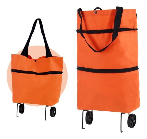 Carrito Bolso Portatil Ruedas Plegable Ajustable Mandado Color Naranja