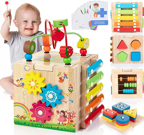 Cubo Para Bebes Madera Didactico Juego Educativo