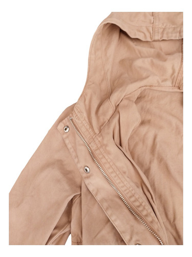Campera Trench Piloto H&m Vison Nude Xs Capucha Bolsillos (Usado)