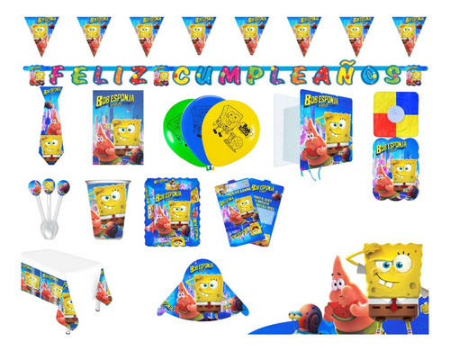 Kit Decoración Piñata Fiesta Infantil Económica Bob Esponja