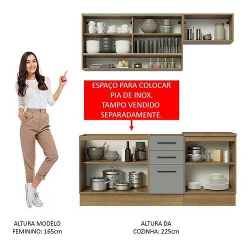 Cozinha Completa Madesa Agata 180004 C Armár Balc S Tampo Rc Cor Rustic/Cinza