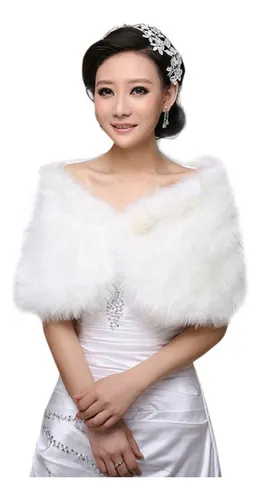 . Estola De Novia De Piel Sintética Blanca For Mujer