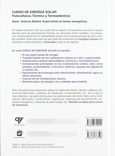 Curso De Energía Solar, De Madrid(763598). Editorial Mundi Prensa, Tapa Blanda En Español, 2009