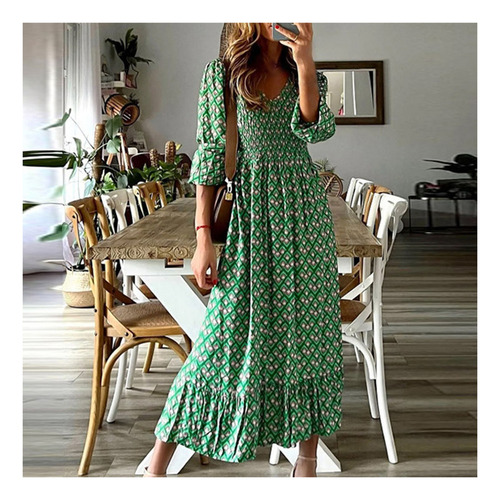 / Vestido Midi Chique Com Costura Com Babados, Bainha,