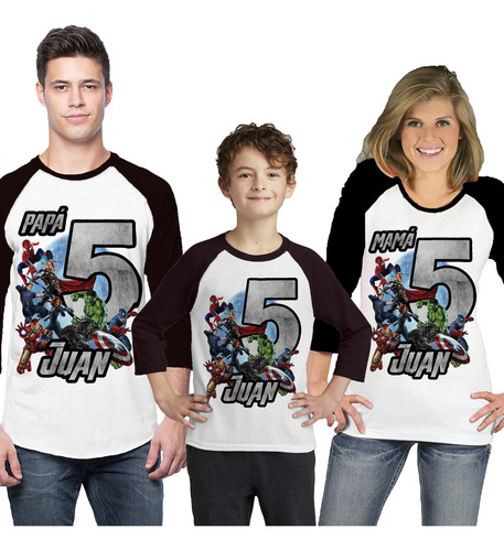 Kit 3 Playeras Raglan 3/4 Avengers Cumpleaños #v65