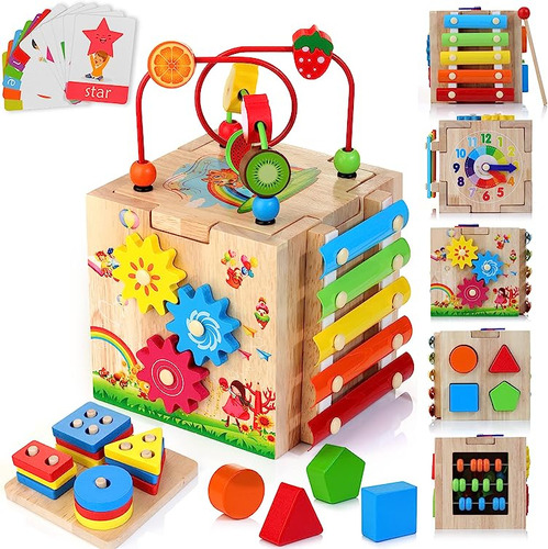 Cubo Actividades Madera Para Bebes Juego Juguetes 8 En 1 Par