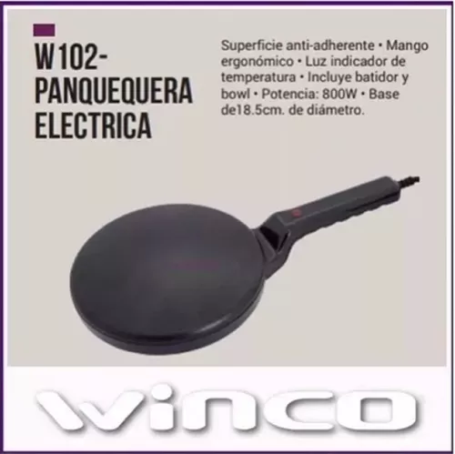 PANQUEQUERA ELECTRICA WINCO W102 ANTIHADERENTE BOWL Y BATIDOR