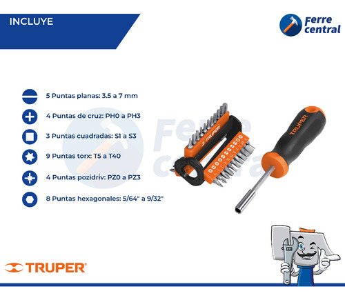 Desarmador Multipunta, Con 33 Puntas, Truper 13595