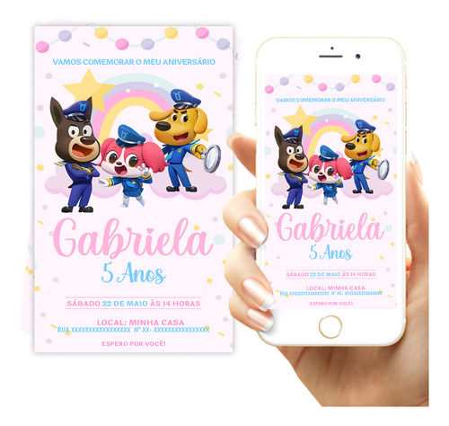 Convite Digital Detetive Labrador Menina Personalizado