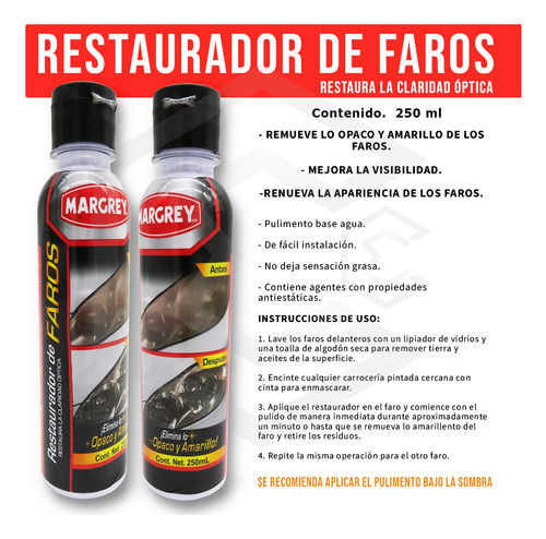 Restaurador Para Faros Excelente Acabado 250 Ml Margrey