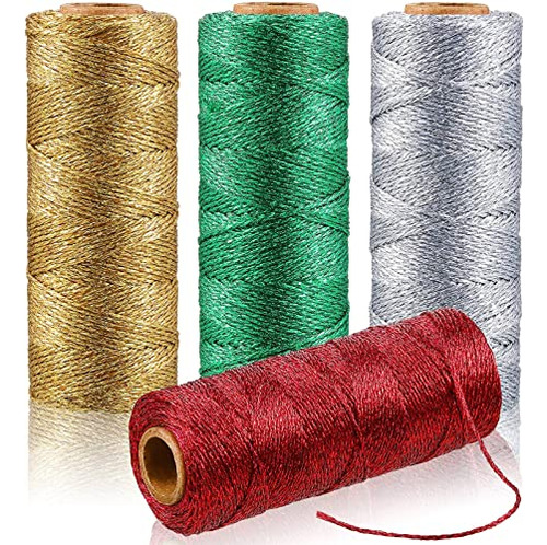 4 Rolls Christmas Metallic Bakers Twine 110 Yards Decor...