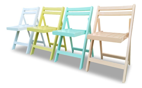 Mesa Bar 75x75 + 4 Silla Plegabl Madera Pino Eventos Colores Blanco Laca