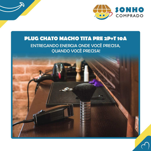 Kit 3x Plug Chato Macho Tita Prensa Cabo 10a 2p+t Interneed